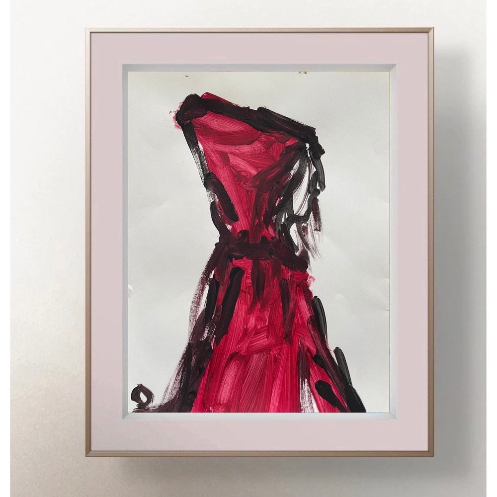 Original Abstract Red Riding Hood Painting Fashion Dress Illustration 8.5x11 Art